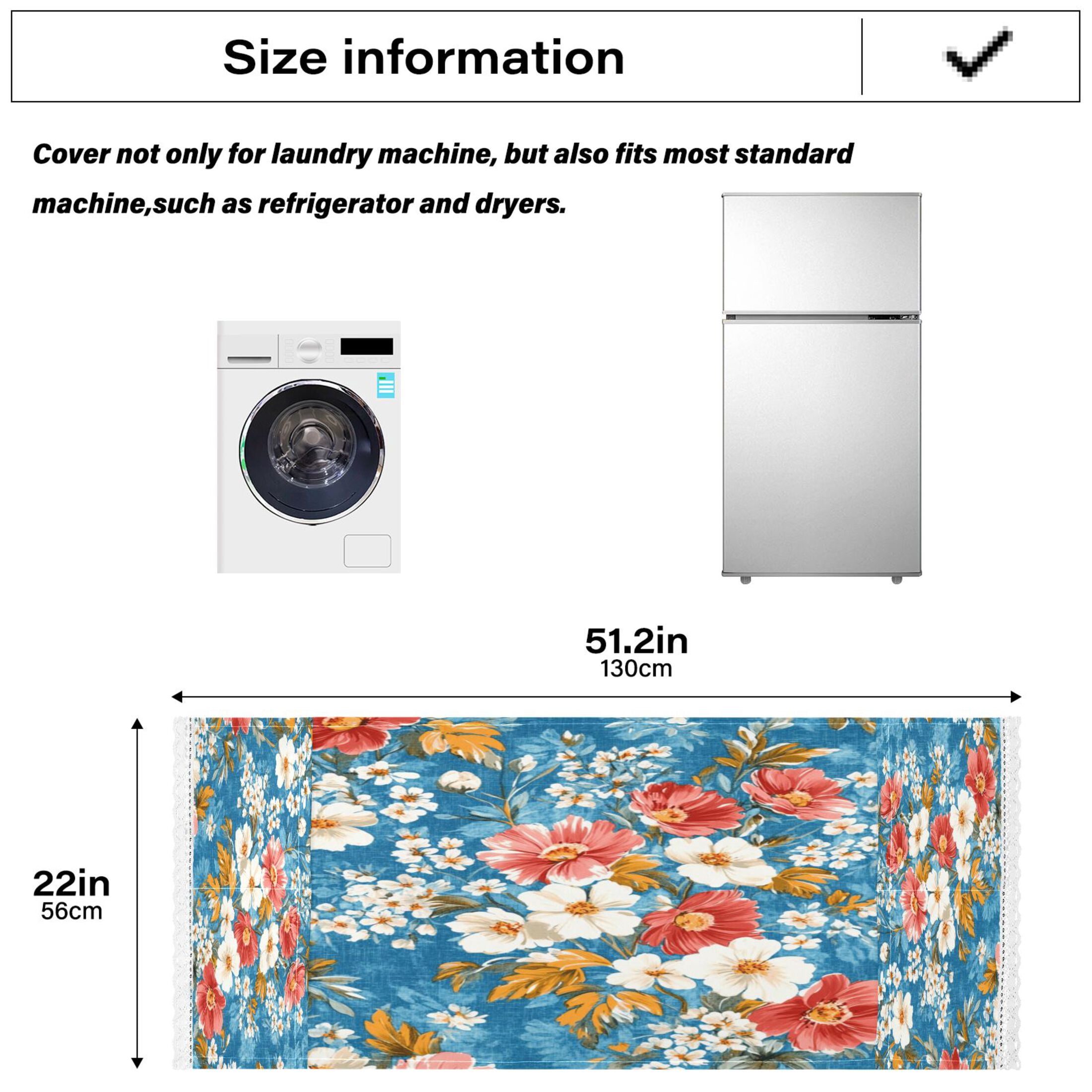 WOBOGO Red and White Nostalgic Flowers Washing Machine Cloth Dryer Refrigerator Top Cover Protective Non-Slip Mat For Kitchen Laundry