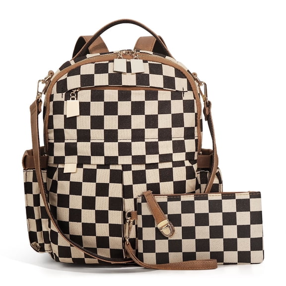 Women's Checkered Backpack - Checkered Mini Backpack/Tote Bag, convertible into a shoulder bag, suitable for travel and work.(RL Brown 1 PC)