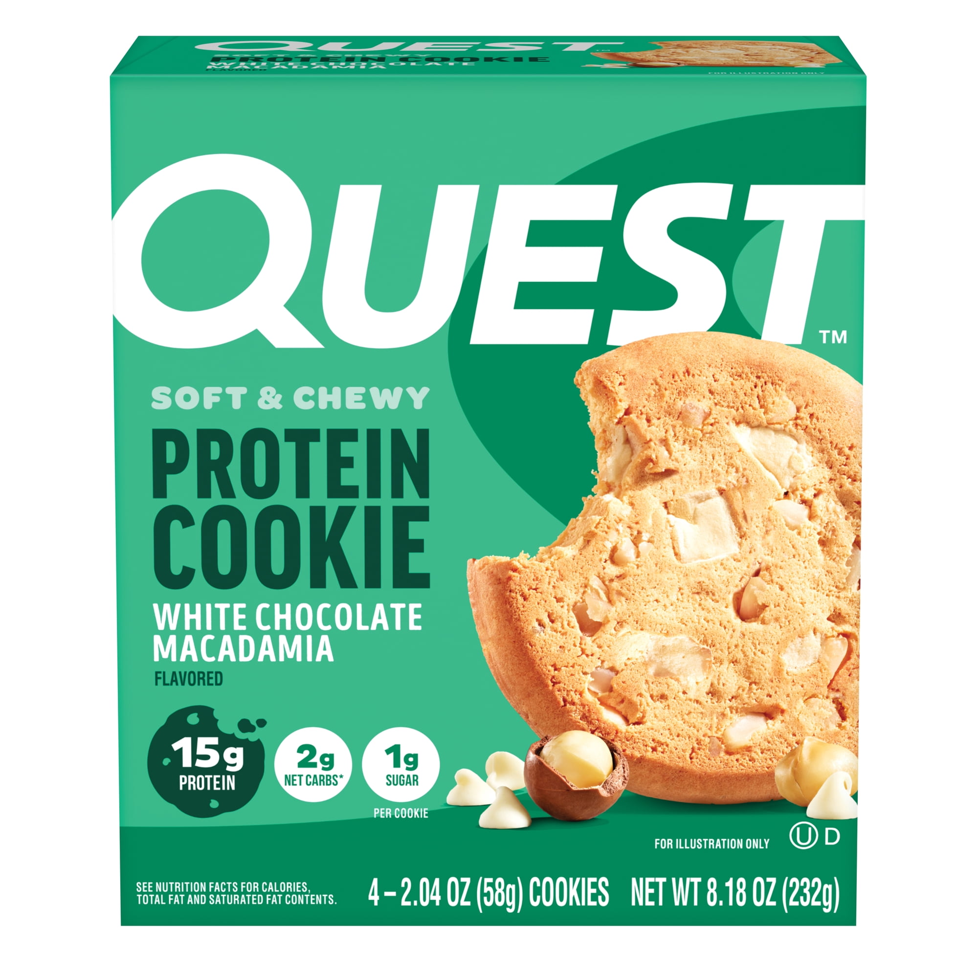 Quest Nutrition, 15g Protein Soft Cookie, White Chocolate Macadamia Flavor, High Protein, Low Carb, 4 Count