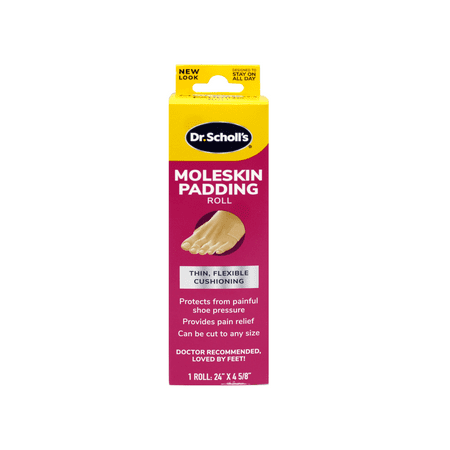 6 Pack - Dr. Scholl's Moleskin Padding ROLL, 1 roll // Thin, Flexible Cushioning & Pain Relief - Cut to Any Size - 24 Inches X 4 5/8 Inches