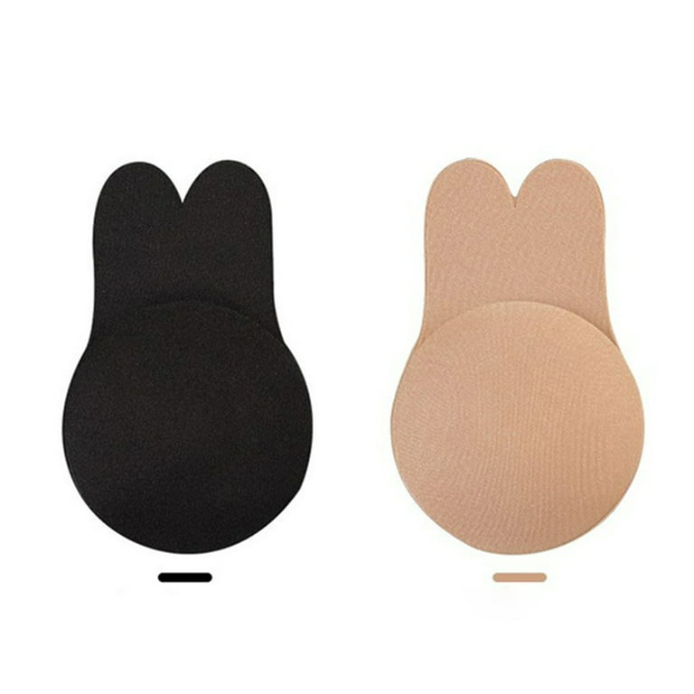 Luxtrada 2 Pairs Rabbit Ear Self Adhesive Invisible Bra Breast Lift Up  Strapless Nipplecovers Backless Push Up Bra Black, C-D Cup