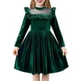 thumbnail image 3 of NAISIBABY Girls Velour Dresses, Polka Dot Mesh Ruffles Long Sleeve Pleated Christmas Party Princess Dresses Green 7T, 3 of 3