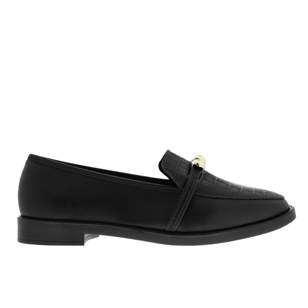 Mocasín Irene color negro con detalle croco y perlas doradas 24.5 Dorothy Gaynor Mocasín Irene color negro con detalle croco y perlas doradas 24.5