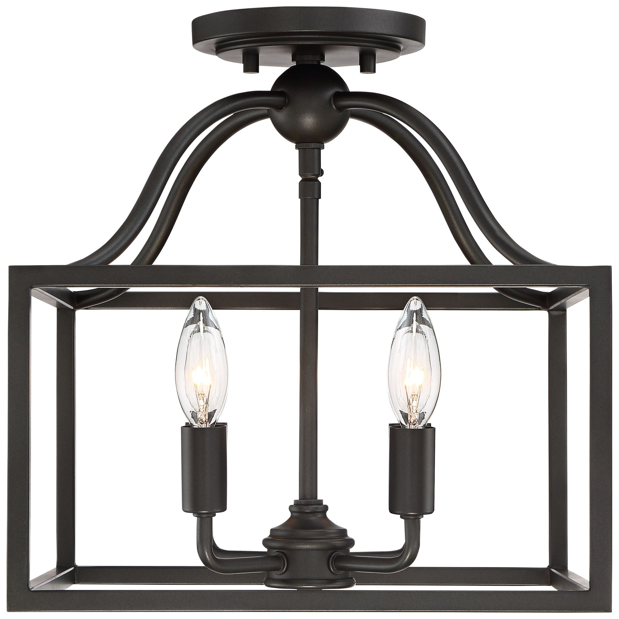 Franklin Iron Works Elle Rustic Industrial Ceiling Light Semi Flush Mount Fixture 13" Wide Black 4-Light Square Cage for Bedroom Living Room Kitchen