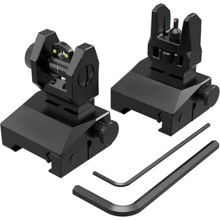 V2 Fiber Optic Iron Sights, Flip Up Front and Rear Backup Sights with Green Red Fiber Optics Dots, Tool-Free Adjustable Front Sight Rapid Transition