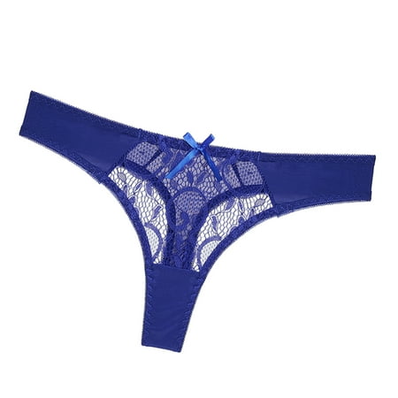 

Gyouwnll New Hot Panties For Women Lace Sexy Through Hollow Out Cotton Low Waist Lace Thong Blue XL