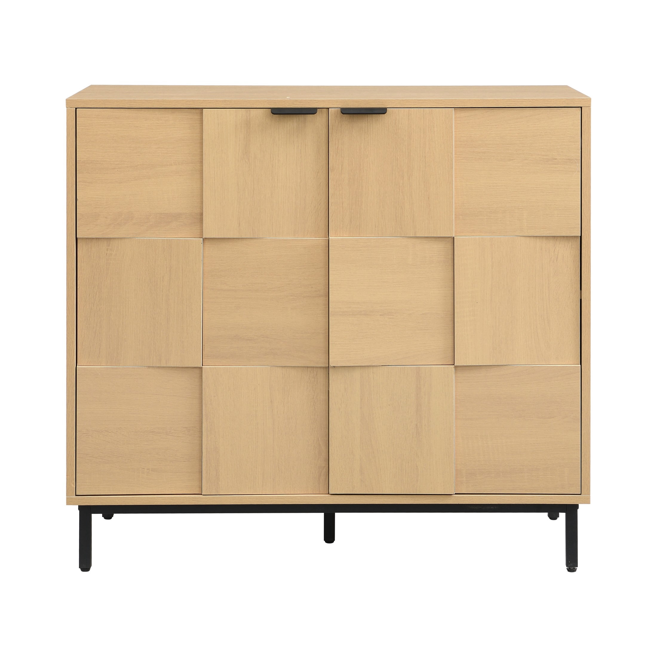 Christopher Knight Home 35" Checkered Accent Cabinet, 2-Door Storage Sideboard with Metal Legs, Light Oak