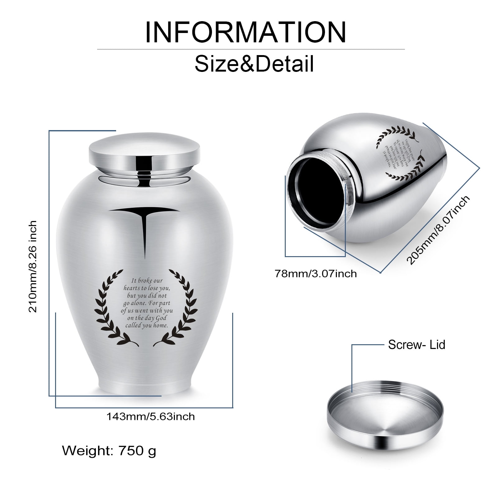 Olive Leaf Human / Pet Urn for Ashes 8.26 Inches Keepsake Urn for Human / Pet Ashes Olive Leaf Mini Urn Stainless Steel Ashes Holder Big Ash Urn for Ashes