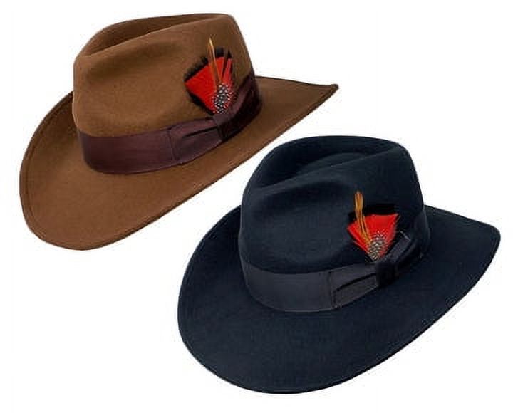 Different Touch Indiana Jones Outback Cowboy Crushable Wool Black Fedora Hats