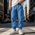 thumbnail image 2 of Mens Cotton Linen Pants Casual Elastic Waist Drawstring Yoga Joggers Summer Vacation Beach Pants Tapered Trousers, XL, 2 of 6