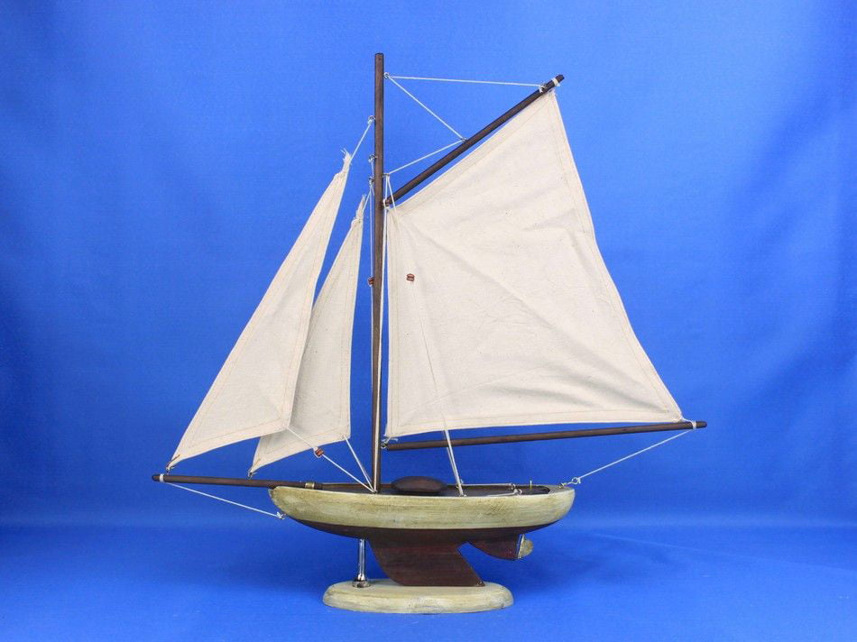 Vintage Sailing Boat Rustic Bermuda Sloop 17" Decorative Wooden Sailboat 