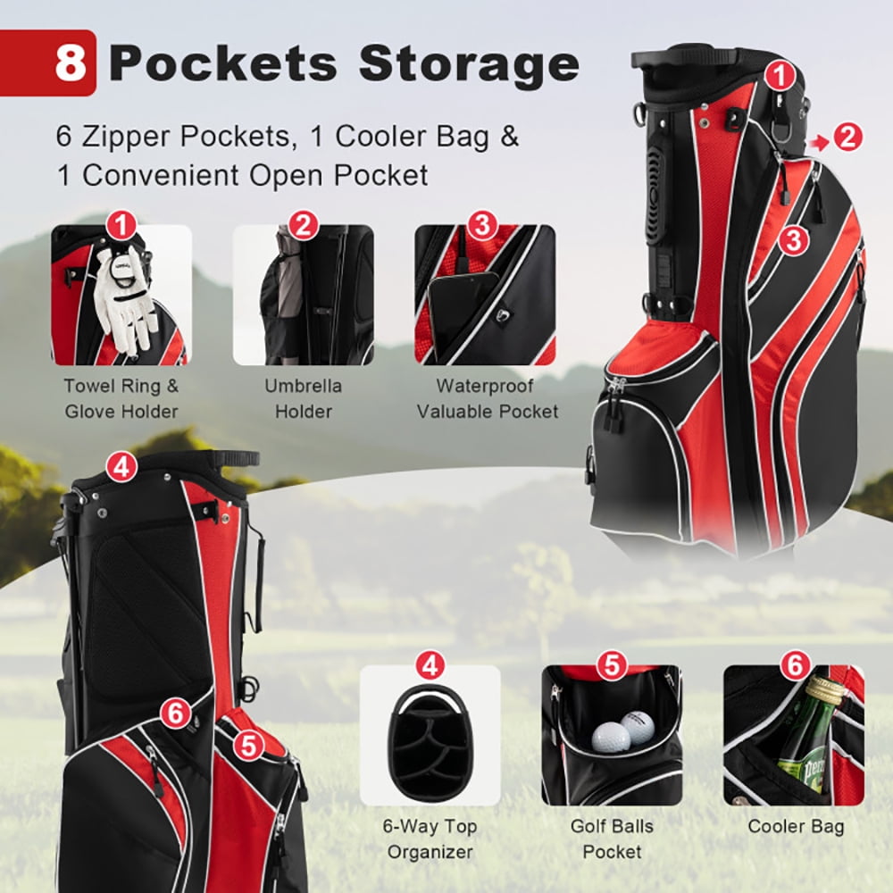 Canddidliike Golf Stand Cart Bag with 6-Way Divider Carry Pockets-Red, Lightweight Golf Stand Bag for Men & Women,Multiple Pockets, Lightweight & Durable
