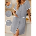 thumbnail image 2 of Avidlove Nightgowns for Women Button Down Bamboo Viscose Nightshirts Short Sleeve Sleepshirt Crew Neck House Dress with Pockets Sleepwear, 2 of 7