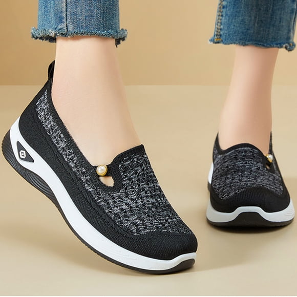 YOUYEDIAN Orthopedic Shoes for Women 2026 Dressy Non Slip Slip on Mesh Sneakers Spring Walking Comfortable Closed Toe Arch Support Shoes (Black)