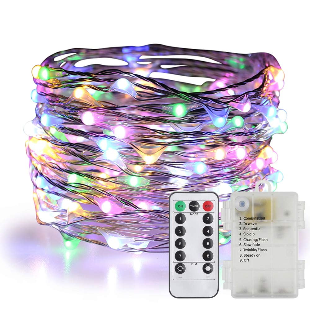 Christmas Decor Fairy String Lights Battery Powered with Remote Control 100 LED 33ft Waterproof Outdoor Lights Indoor Copper Wire Warm String Lights Geruisi