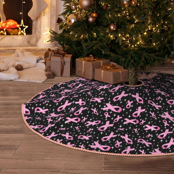Halloween Christmas Tree Skirt - Breast Cancer Awareness-E 30 Inches Christmas Tree Skirt for Halloween Holiday Indoor Home Christmas Tree Decorations with Three Ribbons
