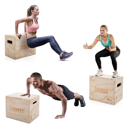 3 in 1 Wood Plyometric Box for Jump Training 16/14/12 Plyo Exercise