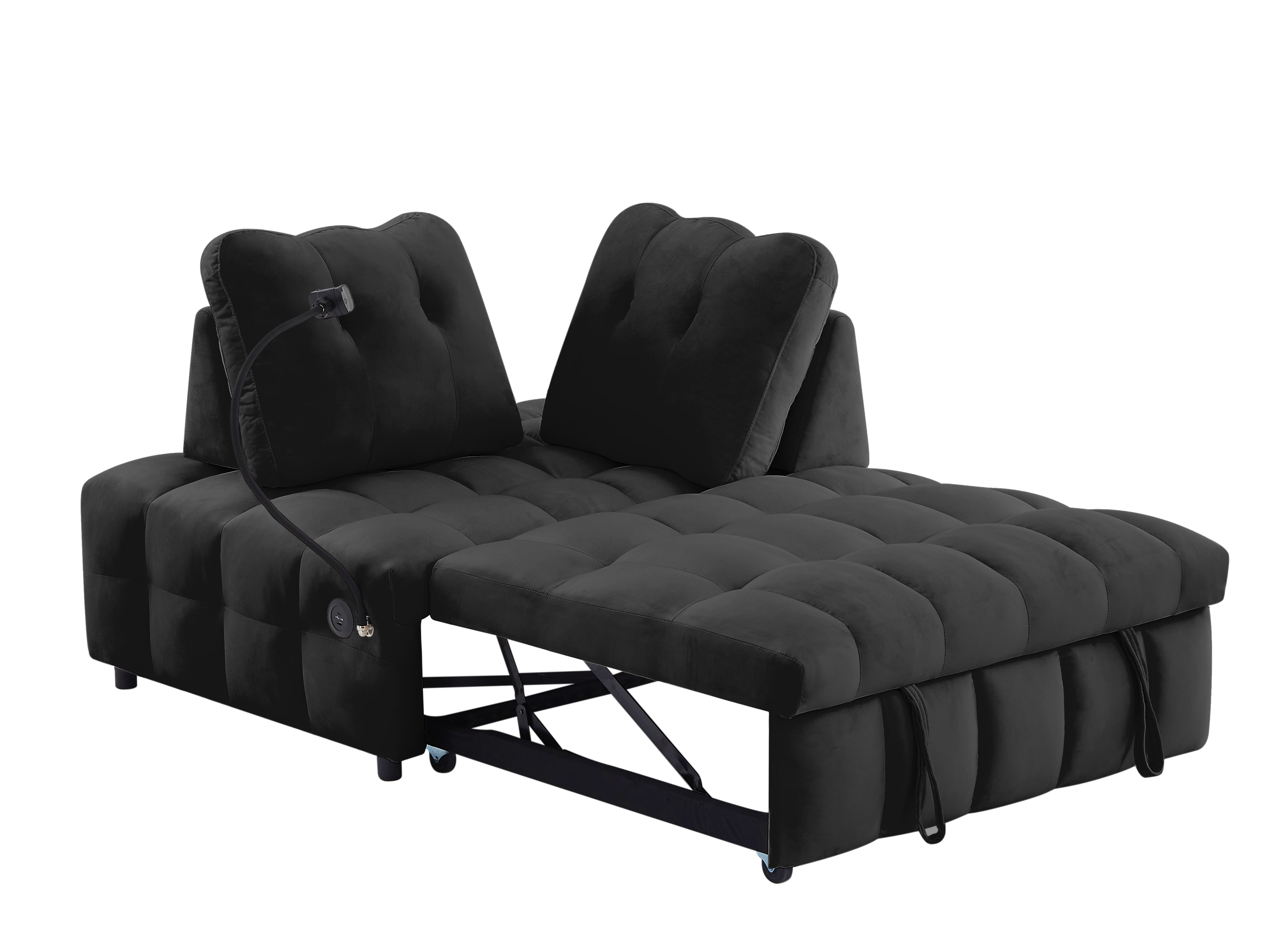 Lunale 3 in 1 Convertible Sofa Bed, Modern Sofa With With Usb Port,Black