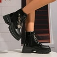 thumbnail image 5 of Taqqpue Boots for Women,Block Heel Chain Ankle Booties Women's Lace up Studded Motorcycle Boots Mid Calf Goth Boots, 5 of 7