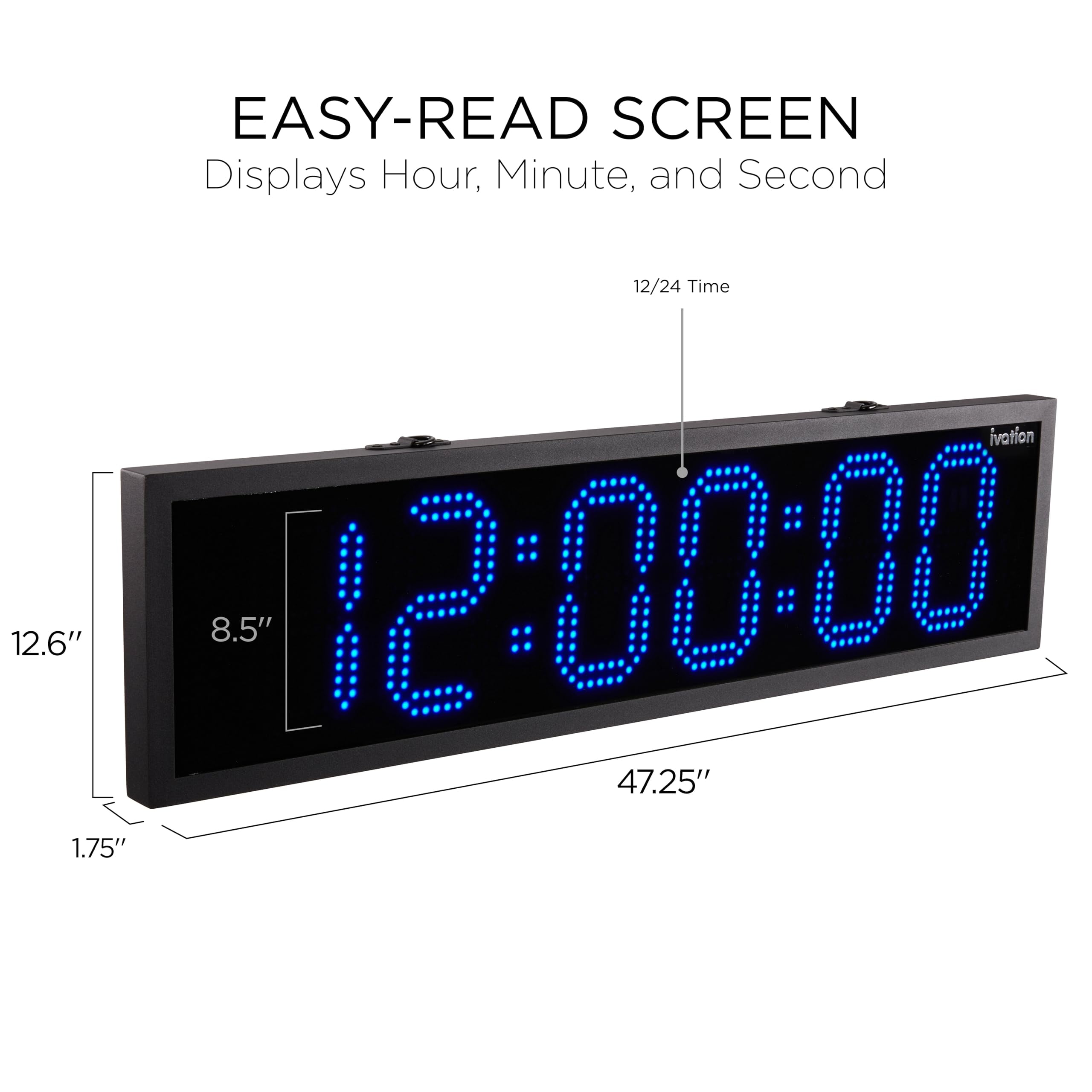 Ivation 48" Waterproof Large Digital Clock, Outdoor Large LED Clock with Stopwatch, Alarms  - Blue