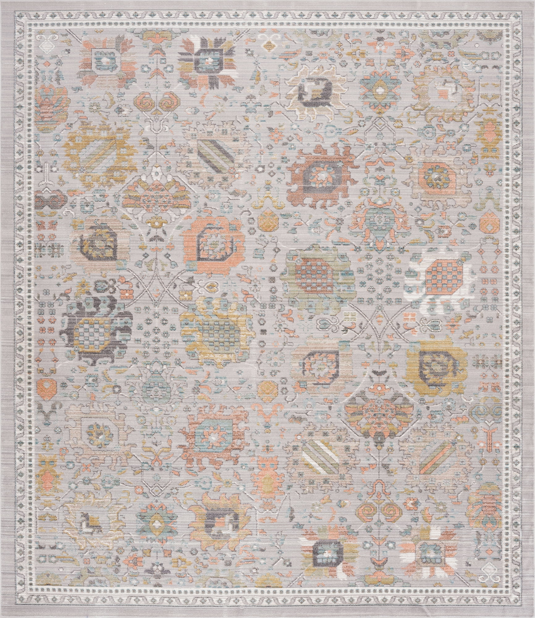 Crestwood Traditional Oriental 8x10 Gray and Aqua Polyester Indoor Area Rug, 7'10'' x 9'4''