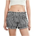 thumbnail image 1 of FAIWAD Womens Lace Layered Ruffle Shorts Mid Waist Puffer Mini Shorts Plaid Print Stretchy Shorts Streetwear, 1 of 8