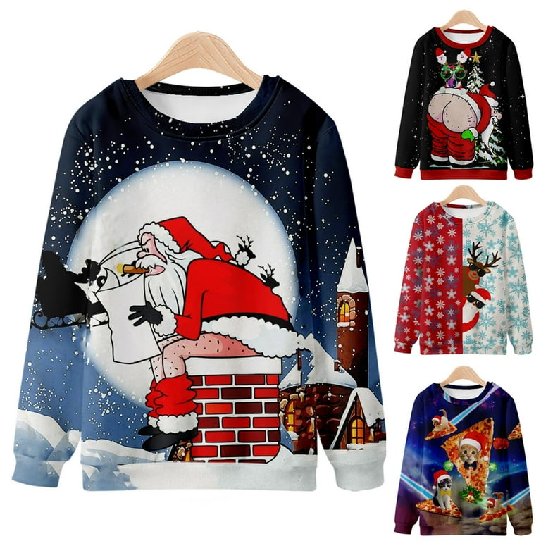 YanHoo Unisex Ugly Christmas Sweater Men s Women s Ugly Christmas Sweaters Plus Size Funny Christmas Sweaters for Men Fun Winter Pullovers Christmas Sweater under 15 Walmart