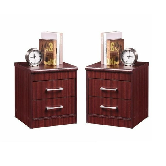 Home Square Contemporary 2 Drawer Wooden Nightstand Set in Mahogany (Set of 2)