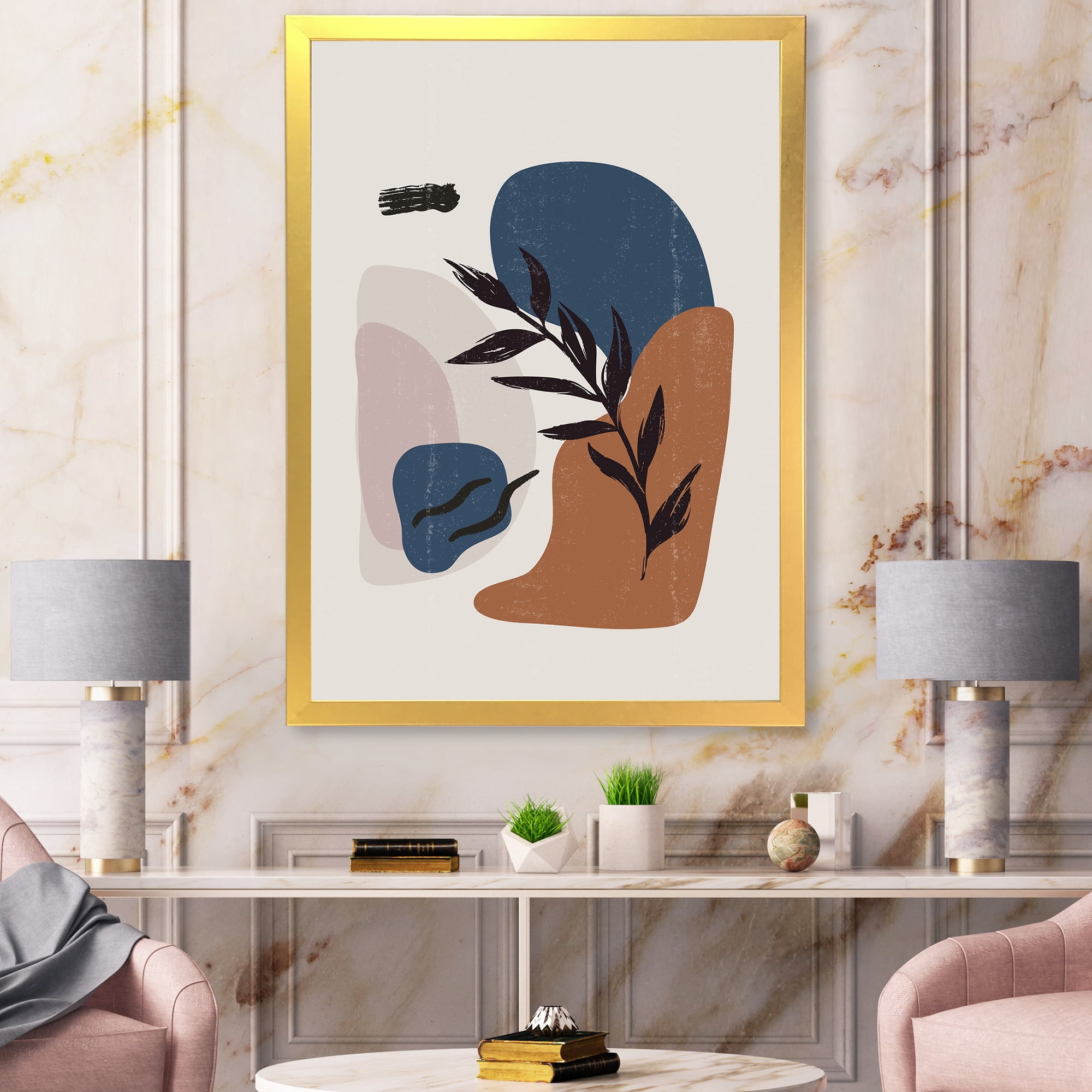 Designart 'Boho Minimalist Botanical Vintage Print' Modern Framed Art Print