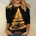 thumbnail image 2 of Womens Christmas Tops 3/4 Length Sleeve Crew Neck Xmas Tree Printed Graphic Tee Shirts Holiday Casual T-shirt (2XL, Black 05), 2 of 5