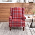 thumbnail image 5 of Modern Accent Chair with Retro Wood Legs, Comfy Upholstered Armchair ,Tantan Check Design Single Sofa Chair for Living Room Bedroom Office -- Blue, 5 of 5