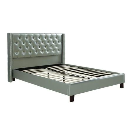 Benzara Faux Leather Upholstered Full Size Bed Featuring Nail head