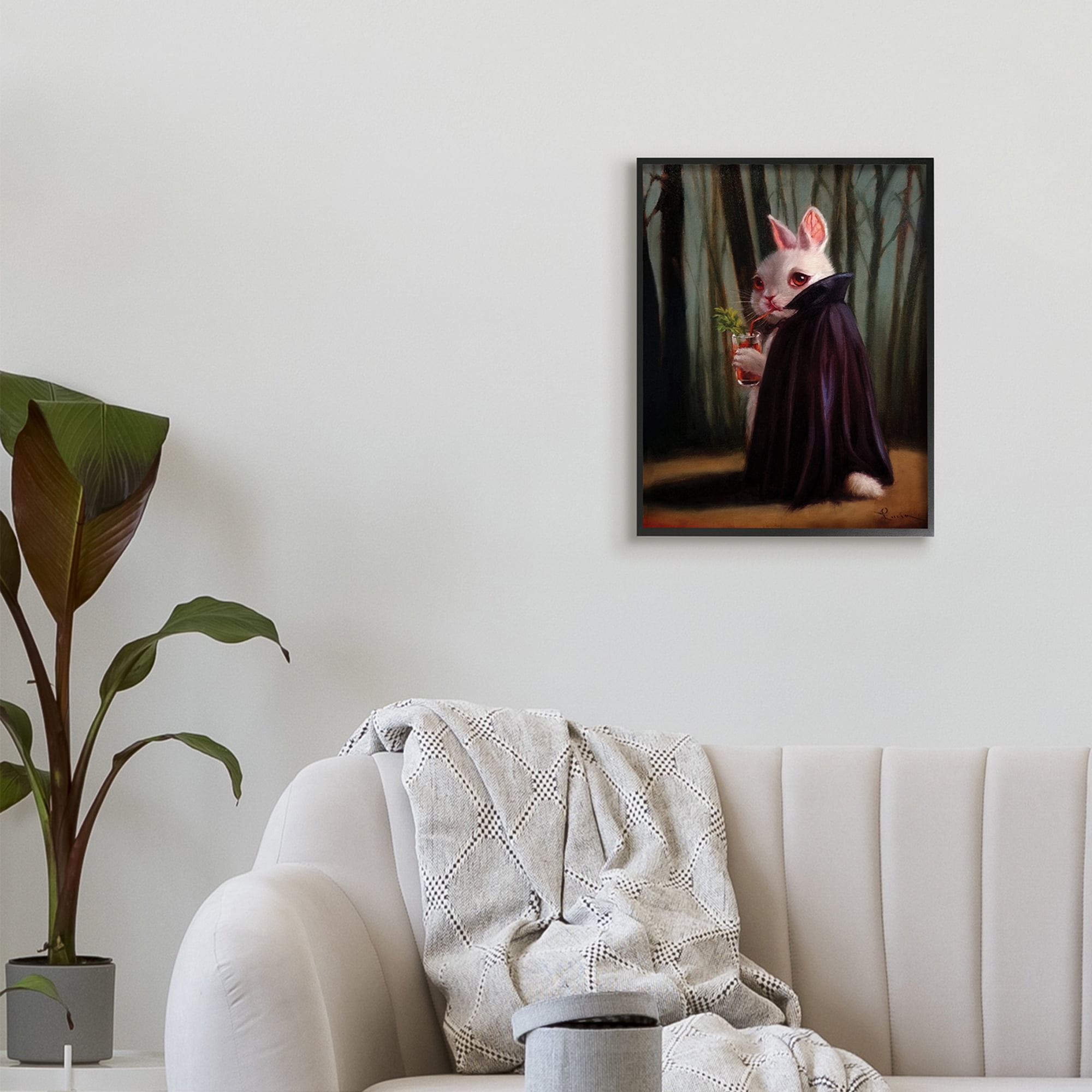 Stupell Industries Vampire Rabbit Drinking Bloody Mary Dark Forest,16 x 20,Designed by Lucia Heffernan