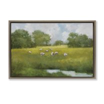 Stupell Industries Sun Grazing Sheep Landscape & Nature Painting Brown Floater Framed Canvas Art Print Wall Art, 25 x 17