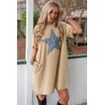 thumbnail image 6 of Women's Pale Khaki Mineral Wash Stud Beaded Star Graphic Pocketed T-Shirt Dress | [ZhiHiMeRi] | (US 12-14)L, 6 of 12