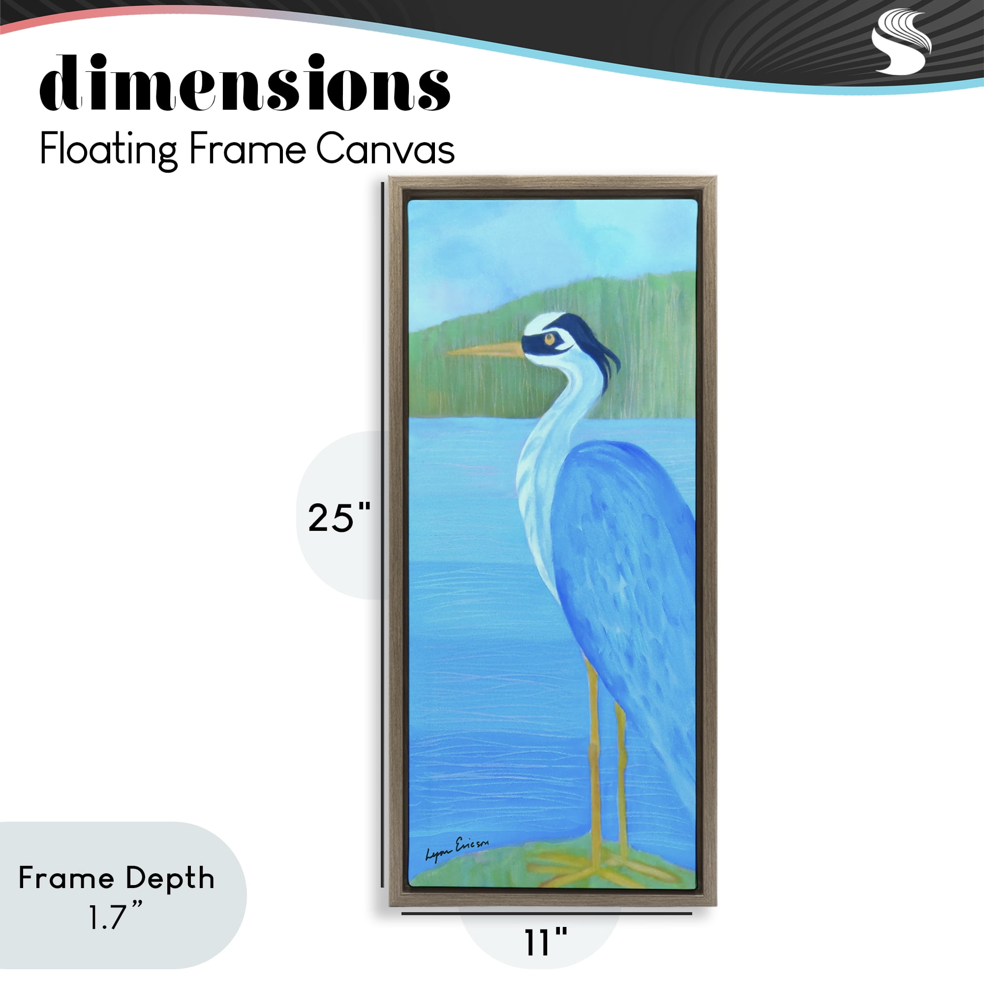 Stupell Industries Great Blue Heron Brown Framed Floater Canvas Wall Art, design by Lynn Ericson Fine Art