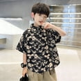 thumbnail image 5 of Twczz Boys Hawaiian Shirts with Pocket- Casual Short Sleeve Button Down Summer Beach Floral Shirts Black Size 8, 5 of 5