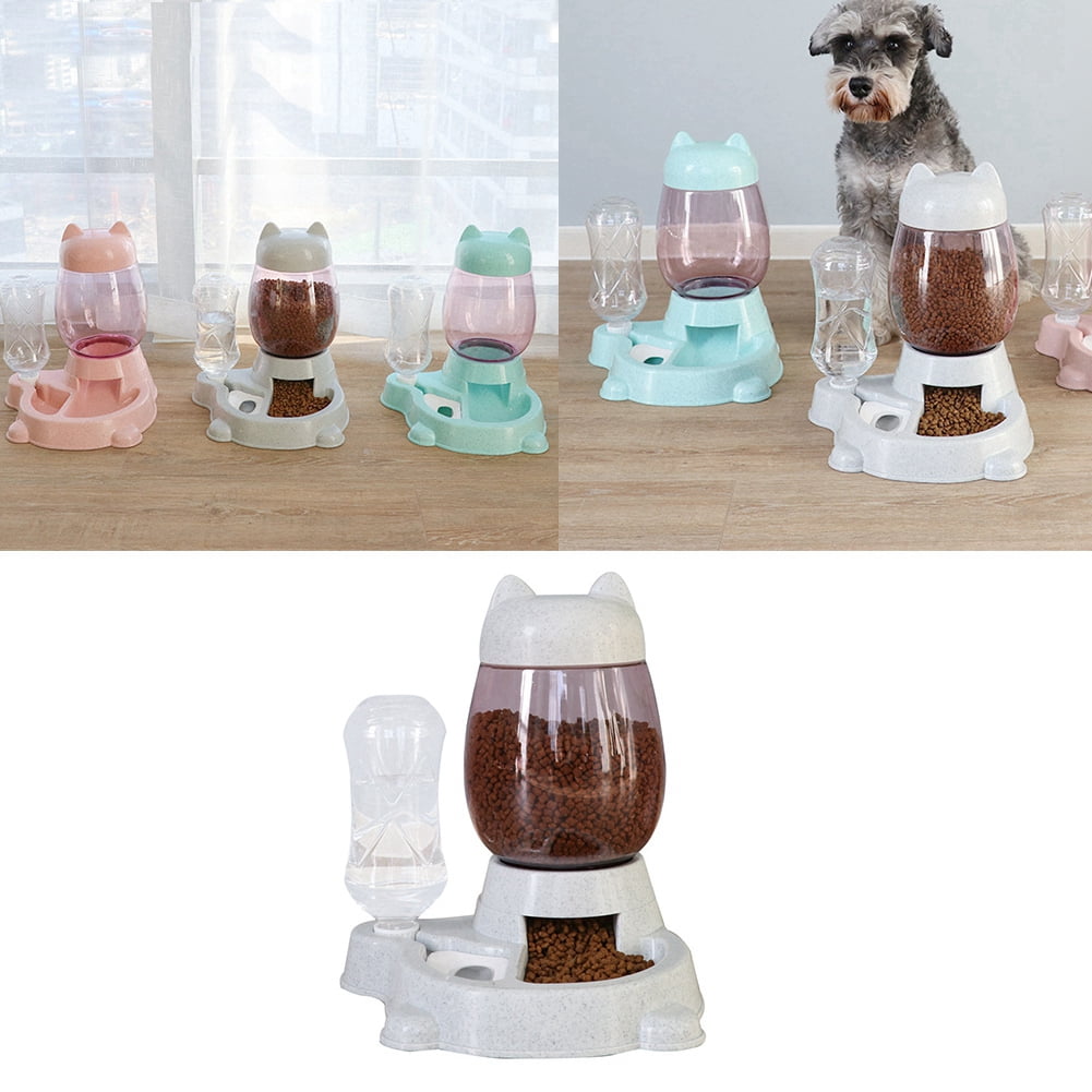 Automatic Cat Feeder, Cat Food Feeding Water Dispenser Set, Lovely Dog Cat Bowl with Water Bottle, Water Dispenser Food Dish Bowls for Small Animal