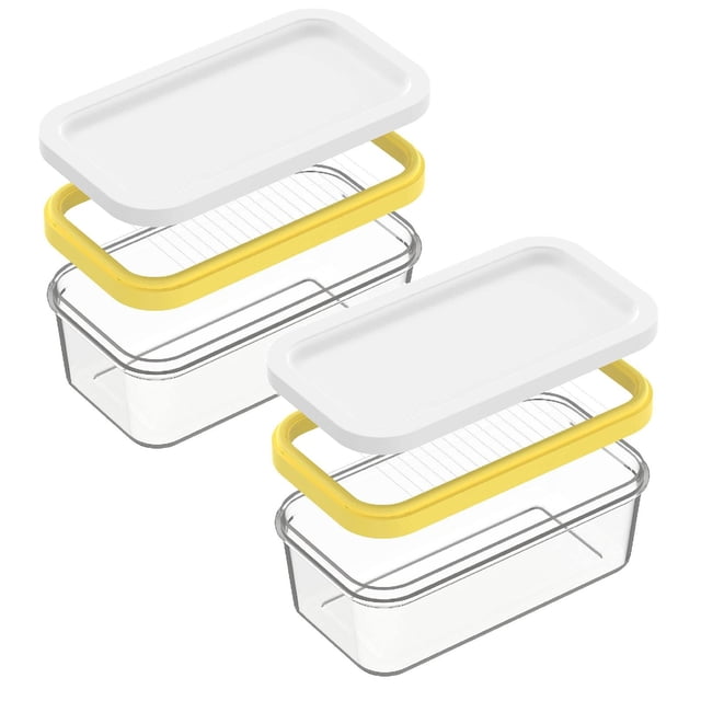 Oleegame 2PC Produce Storage Butter Slicer Cutter Stainless Butter Cutter Slicer Stick Butter Cutter Container For Fridge Easy Cutting Two 4oz Sticks Butter Yellow