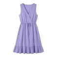 thumbnail image 4 of Ynynloco Womens Summer 100% Cotton Dresses Tie Waist V Neck Sleeveless Tiered Ruffle A-Line Tunic Mini Dress Casual Sundress Tank Dress, 4 of 8