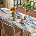 thumbnail image 3 of Ombre Blue Brown Table Cloths for 8 Foot Rectangle Tables, Summer Abstract Coastal Ocean Beach Wave Patio Waterproof Elastic Fitted Tablecloths, Washable Rectangular Table Cover for Camping, 3 of 8