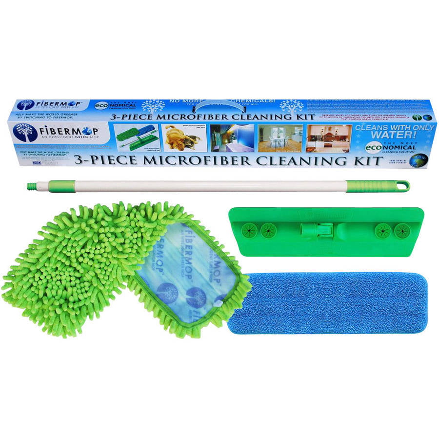Fibermop 3 Piece Microfiber Mop Cleaning Kit Chenille and Microfiber Pad 