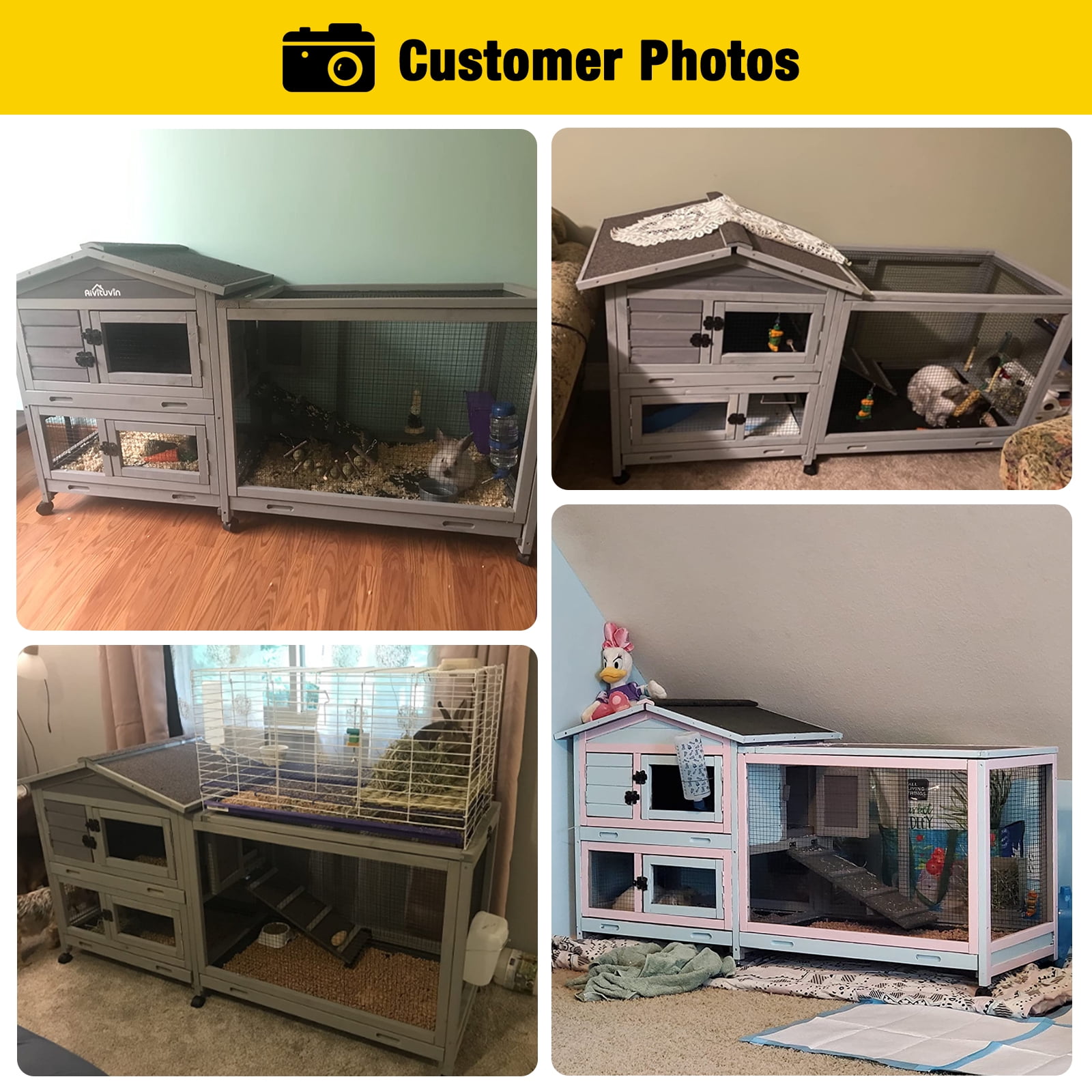 AIVITUVIN Outdoor Rabbit Hutch Indoor Bunny on Wheels Large Guinea Pig Cage with Run for Any Small Animals,Removable Pull Out Tray