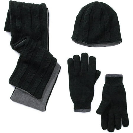 Men's Reversible Knit and Fleece Winter Accessory Set