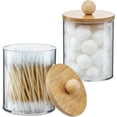 thumbnail image 2 of Bxaolu Qtips Holder Bathroom Container, 10 OZ Cotton Ball/Swabs Dispenser, Clear Plastic Jar Organizer for Storage Wood Lids(1Pack), 2 of 8