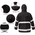 thumbnail image 3 of Rain Suits for Men Women Waterproof Reflective Rain Coat and Bib Pants for Safety Heavy Duty Rain Gear Fishing（Black, S）, 3 of 7