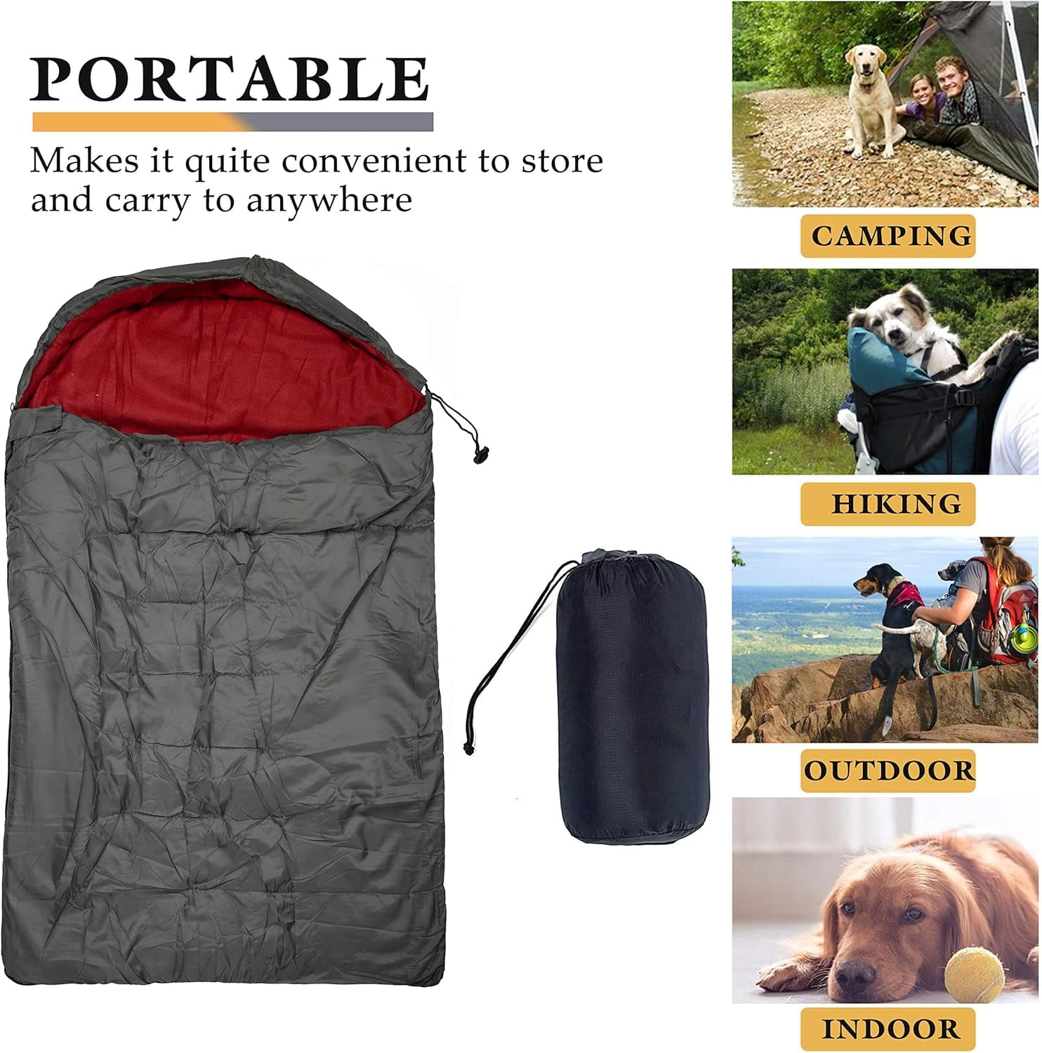 OROOTL Dog Sleeping Bag Bed Portable Pet Bed Dog Mat Outdoor Travel Supplies Waterproof Warm Puppy Sleep Pad for Hiking Camping(Red)