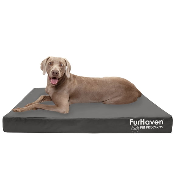 FurHaven Pet Products Indoor/Outdoor Oxford Cooling Gel Top Deluxe Mattress Pet Bed for Dogs & Cats - Stone Gray, Jumbo Plus