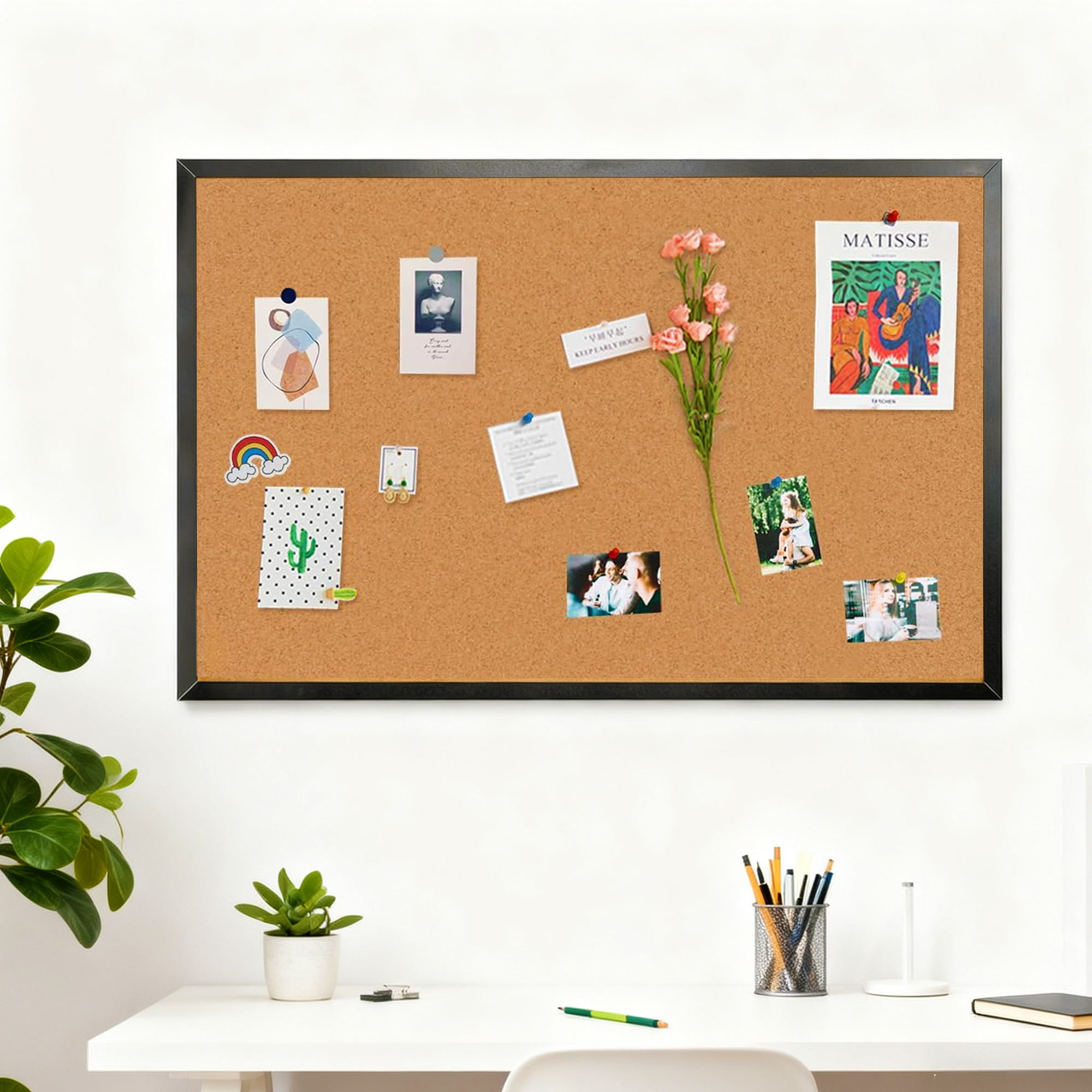 GARITIN Cork Bulletin Board 36" x 24" with Wood Frame photo 4