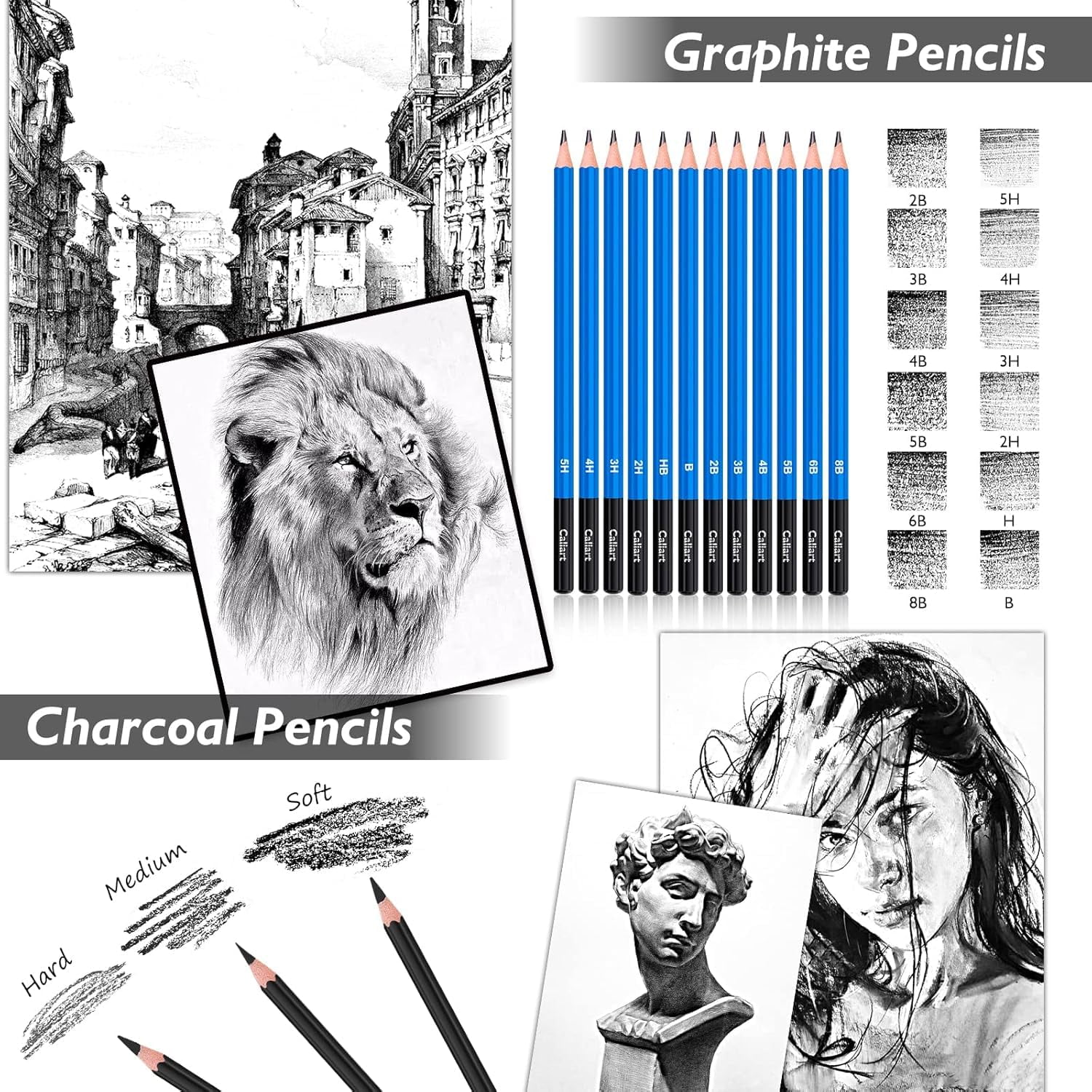 176PCS Art Supplies Sketching Kit with 100 Sheets 3-Color Sketch Book, Graphite Colored Charcoal Watercolor & Metallic Pencils, Drawing Set Gifts for Adults Teens Girls Boys Kids